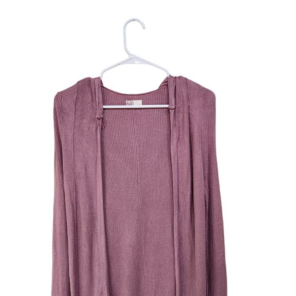 So Long Sleeve Open Front Long Cardigan Mauve Pink Hooded Side Slit Size Small - Picture 7 of 10